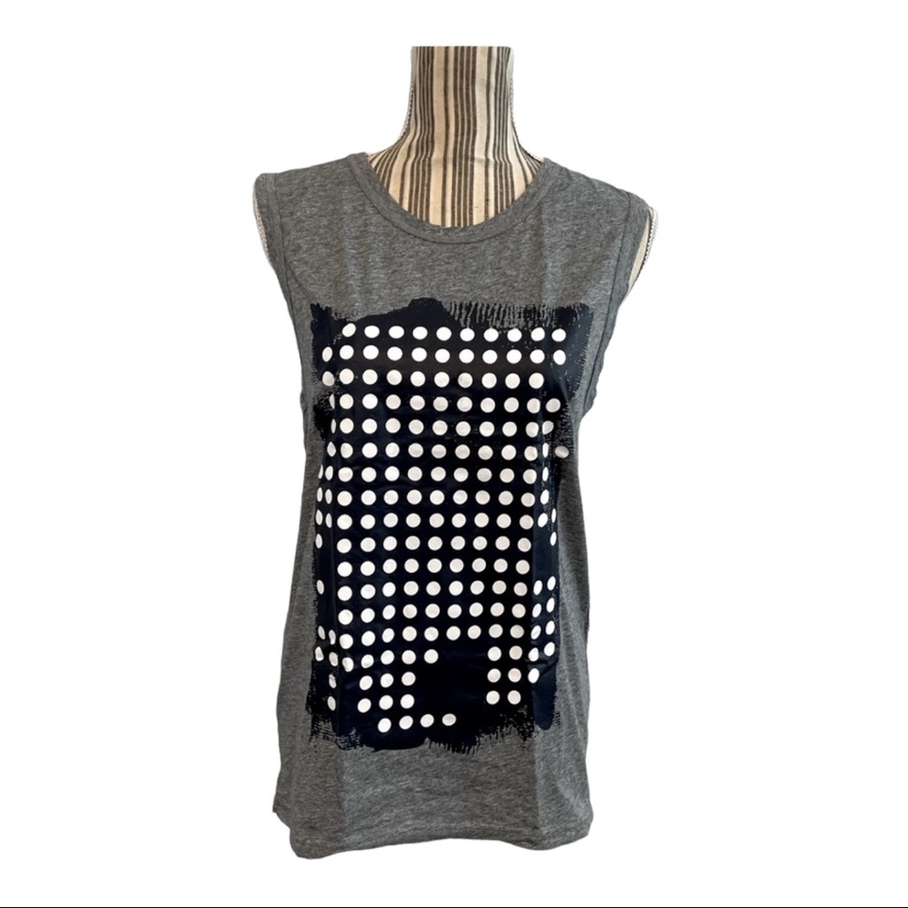 JCrew small gray sleeveless blouse white dots on navy blue color block cotton